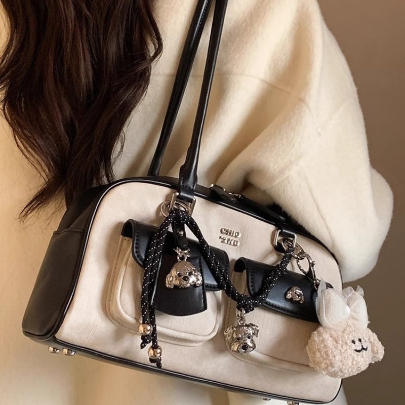 Sac bandoulière rétro carré motif chiot – Image 6