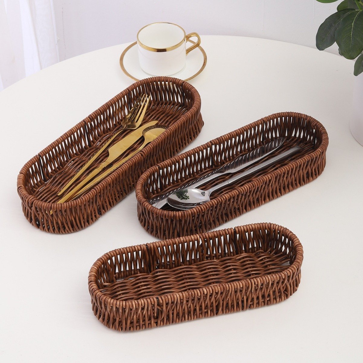 Rattan Iron Rack Storage Tableware Knife And Fork Basket Simple And Elegant – Image 3