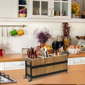 Country Style Cutlery Box Silverware Tableware Stand Compartment Wooden Tableware Storage Box