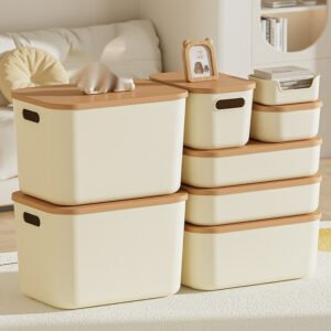 Cream Style Household Storage Box With Lid Desktop Clothing Storage Box Large