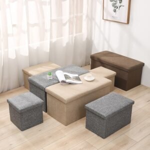 Household Folding Storage Organizer Sofa Shoe Changing Bench Cotton And Linen Storage Stool