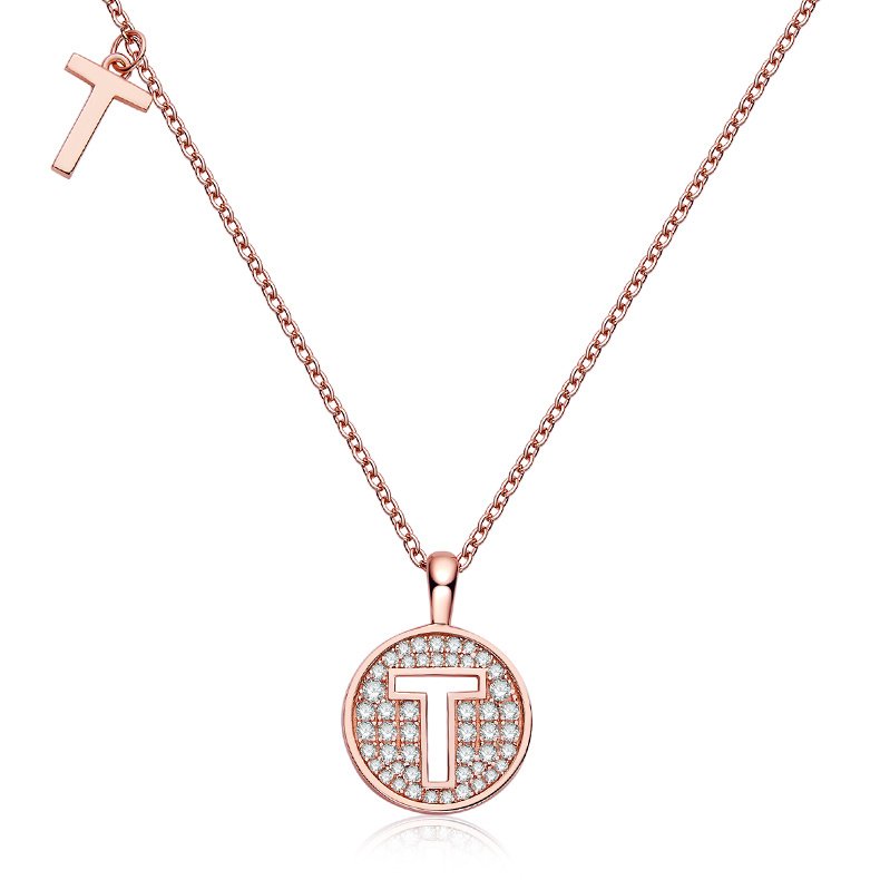 One Of The 26 Letters, T, Set With Top-quality Moissanite, Luxurious And Fashionable Light Luxury Trend Jewelry, Silver Necklace Pendant S925 Silver Electroplated Rose Gold