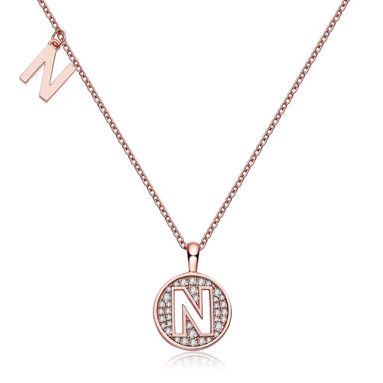 One Of The 26 Letters, N, Set With Top-quality Moissanite, Luxurious And Fashionable Light Luxury Trend Jewelry, Silver Necklace Pendant S925 Silver Electroplated Rose Gold
