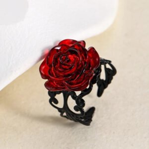1 Piece Of Gothic Vintage Dark Red Rose Open Ring For Women. This Alloy Ring Features Victorian Style, Punk Dark Aesthetic, And Exquisite Floral Carving Details. As A Classic Statement Ring, It Is Ide
