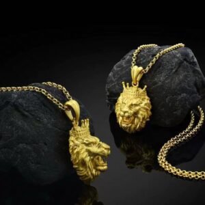 Retro Bold Lion-Head Crown Gold Necklace