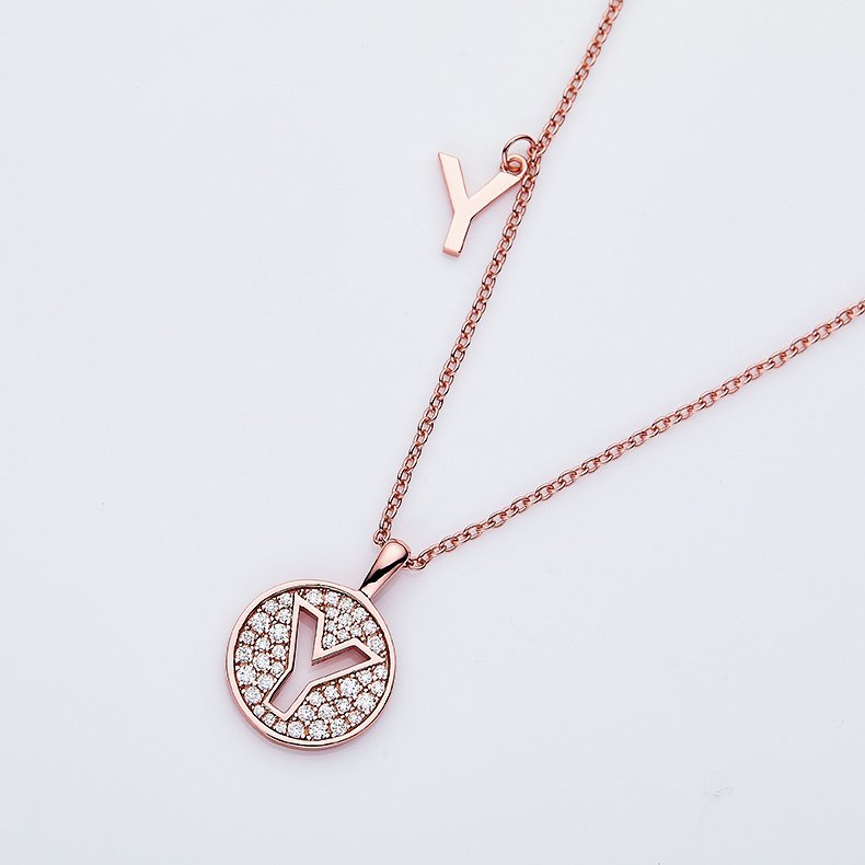 One Of The 26 Letters, Y, Set With Top-quality Moissanite, Luxurious And Fashionable Light Luxury Trend Jewelry, Silver Necklace Pendant S925 Silver Electroplated Rose Gold – Image 6