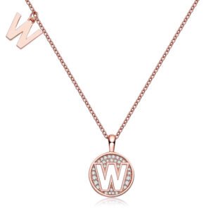 One Of The 26 Letters, W, Is Set With Top-quality Moissanite, A Luxurious And Fashionable Light Luxury Trend Jewelry Silver Necklace Pendant, S925 Silver Electroplated Rose Gold