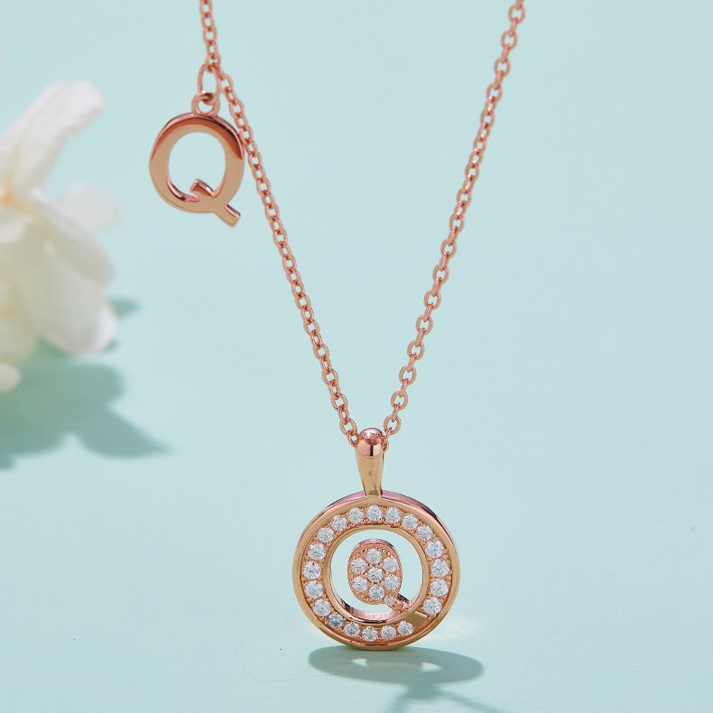 One Of The 26 Letters, Q, Set With Top-quality Moissanite, Luxurious And Fashionable Light Luxury Trend Jewelry, Silver Necklace Pendant S925 Silver Electroplated Rose Gold – Image 5