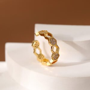 Adjustable Ring With An Open Hexagonal Micro-pave Setting Featuring Zirconia Stones
