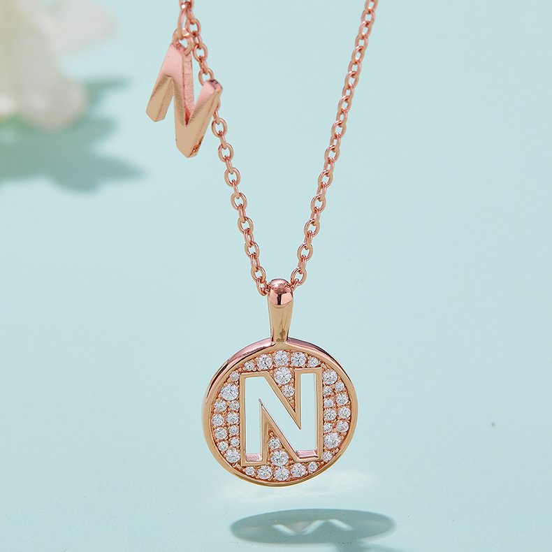 One Of The 26 Letters, N, Set With Top-quality Moissanite, Luxurious And Fashionable Light Luxury Trend Jewelry, Silver Necklace Pendant S925 Silver Electroplated Rose Gold – Image 6