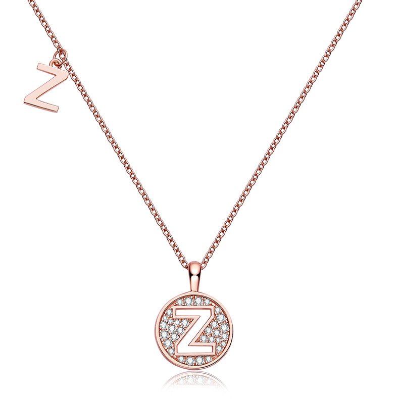 One Of The 26 Letters, Z, Set With Top-quality Moissanite, Luxurious And Fashionable Light Luxury Trend Jewelry, Silver Necklace Pendant S925 Silver Electroplated Rose Gold