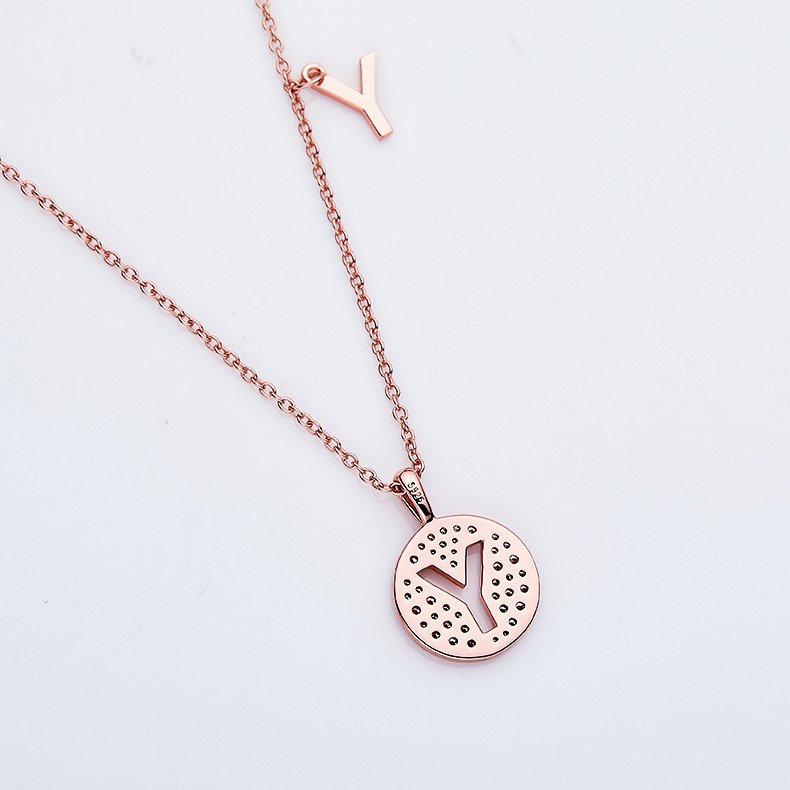 One Of The 26 Letters, Y, Set With Top-quality Moissanite, Luxurious And Fashionable Light Luxury Trend Jewelry, Silver Necklace Pendant S925 Silver Electroplated Rose Gold – Image 2