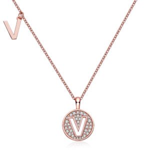 One Of The 26 Letters, V, Set With Top-quality Moissanite, Luxurious And Fashionable Light Luxury Trend Jewelry, Silver Necklace Pendant S925 Silver Electroplated Rose Gold