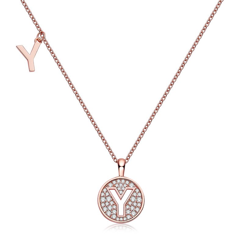 One Of The 26 Letters, Y, Set With Top-quality Moissanite, Luxurious And Fashionable Light Luxury Trend Jewelry, Silver Necklace Pendant S925 Silver Electroplated Rose Gold