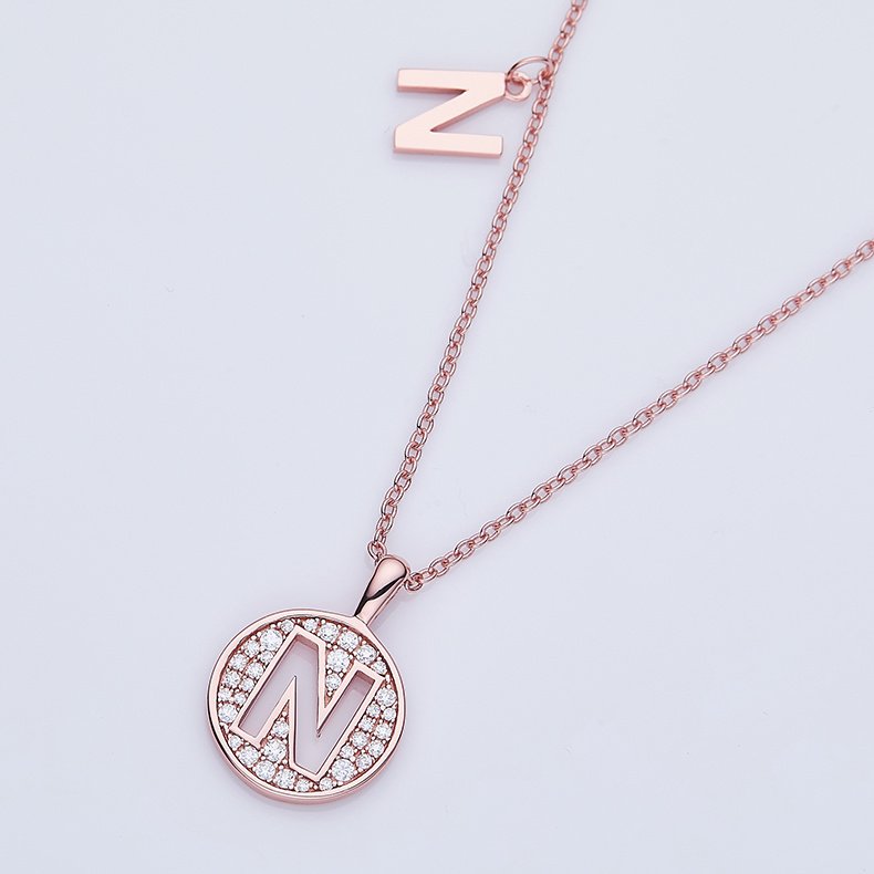 One Of The 26 Letters, N, Set With Top-quality Moissanite, Luxurious And Fashionable Light Luxury Trend Jewelry, Silver Necklace Pendant S925 Silver Electroplated Rose Gold – Image 5