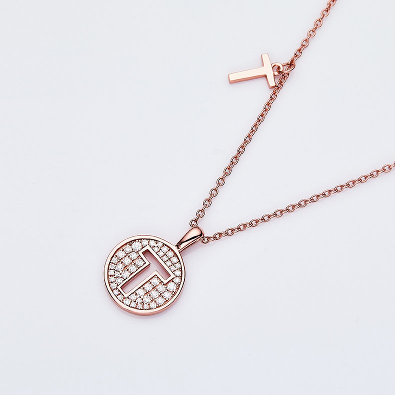 One Of The 26 Letters, T, Set With Top-quality Moissanite, Luxurious And Fashionable Light Luxury Trend Jewelry, Silver Necklace Pendant S925 Silver Electroplated Rose Gold – Image 6