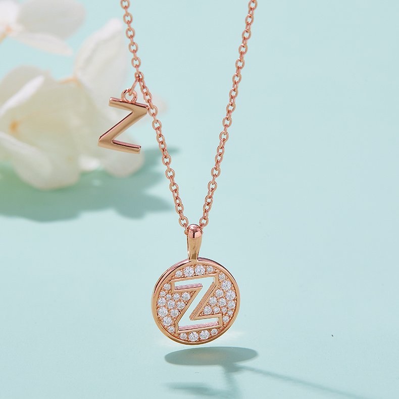 One Of The 26 Letters, Z, Set With Top-quality Moissanite, Luxurious And Fashionable Light Luxury Trend Jewelry, Silver Necklace Pendant S925 Silver Electroplated Rose Gold – Image 4