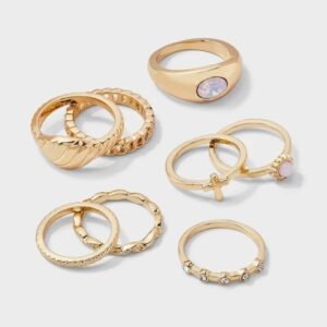 Cross And Sun 8pc Ring Set - Gold