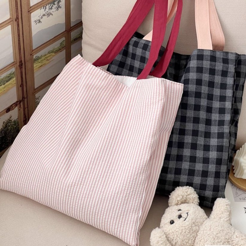 Plaid Canvas Multi-layer Tote Casual Shoulder Bag