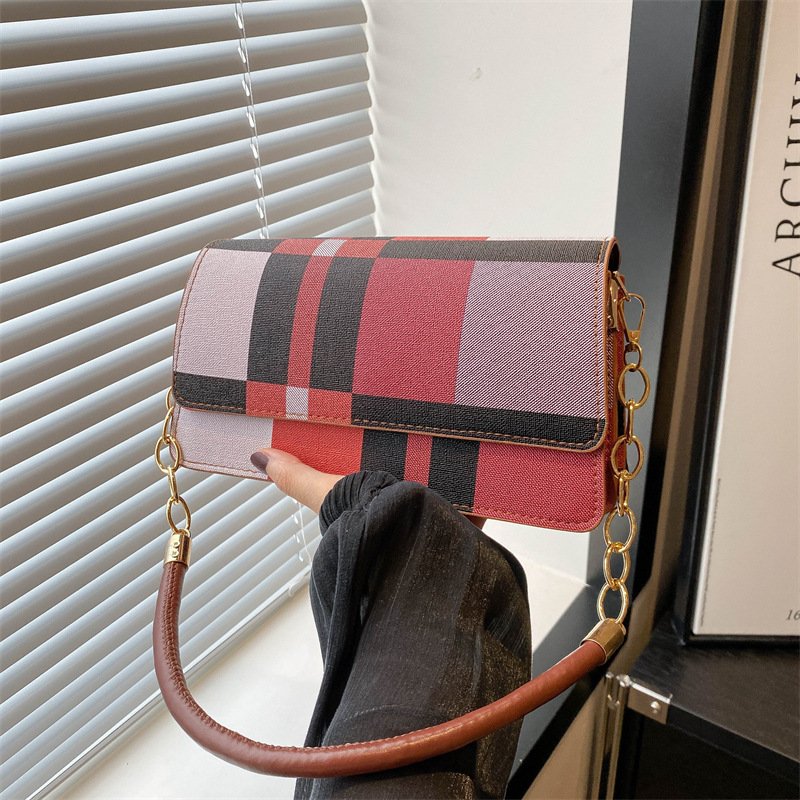 One-shoulder Portable Underarm Flow Color Contrast Patchwork Small Square Bag – Image 2