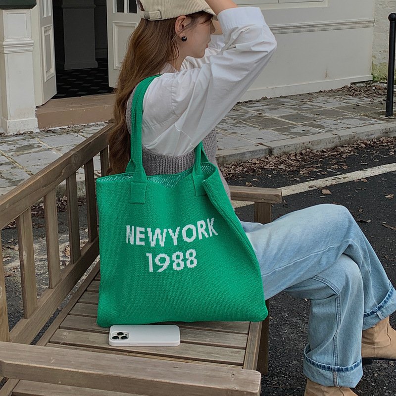 Knitted Letter Retro Trendy Wool Shoulder Bag – Image 3