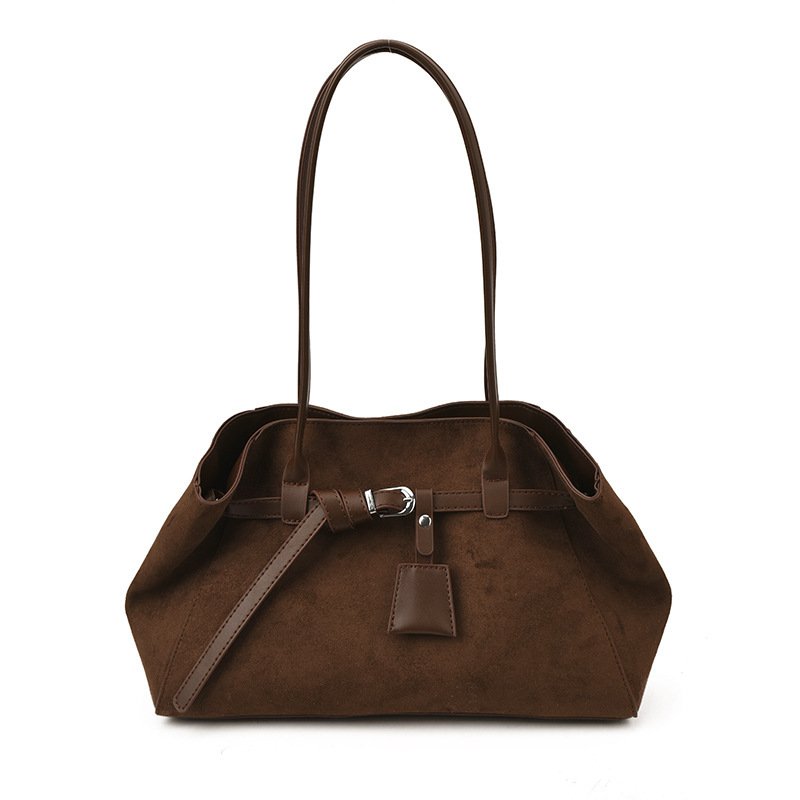 Retro Frosted Suede Tote Bag For Women Large Capacity Shoulder Bag – Image 6