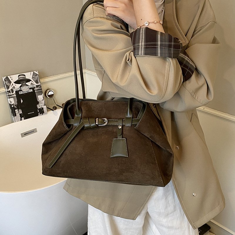 Retro Frosted Suede Tote Bag For Women Large Capacity Shoulder Bag – Image 2