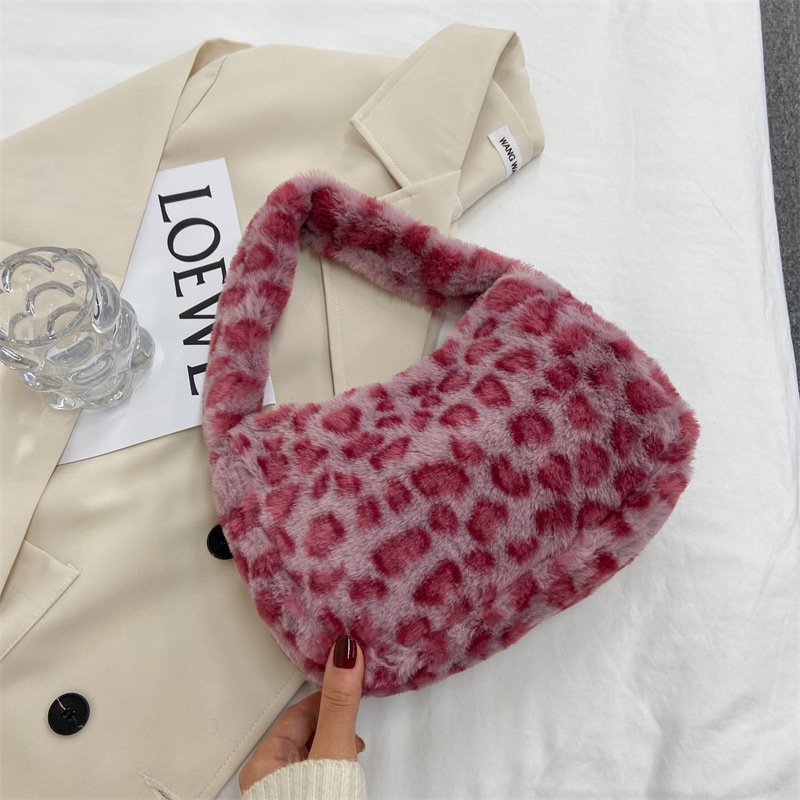 Handbag Fashion Shoulder Bag Casual Retro Plush Underarm Bag – Image 8