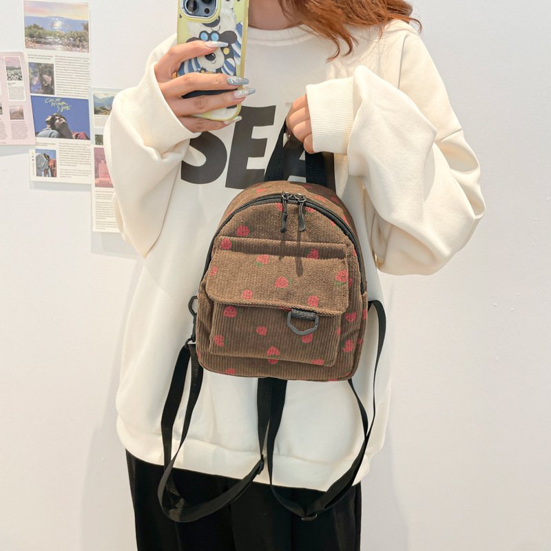 Retro Corduroy Backpack Women's Cute Outing – Image 4
