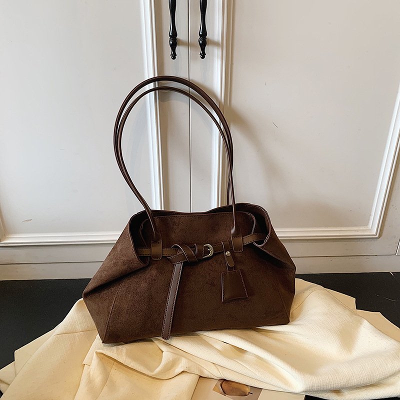 Retro Frosted Suede Tote Bag For Women Large Capacity Shoulder Bag – Image 4