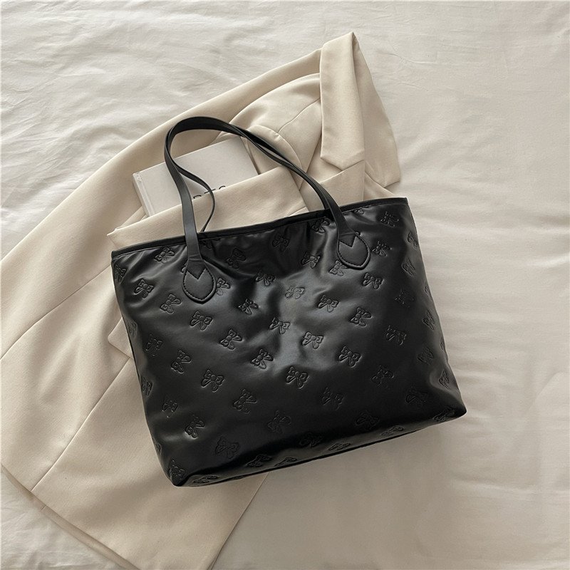 French Retro Simple Embossed Hand-carrying Big Shoulder Bag – Image 3