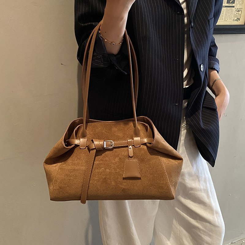 Retro Frosted Suede Tote Bag For Women Large Capacity Shoulder Bag – Image 3