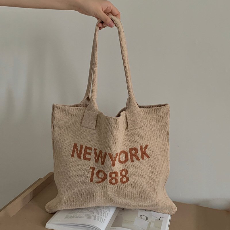 Knitted Letter Retro Trendy Wool Shoulder Bag – Image 8