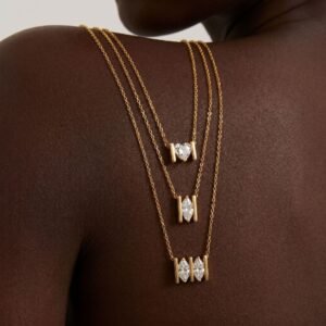 White Diamond Single Or Double-stone Heart-shaped Marquise Necklace