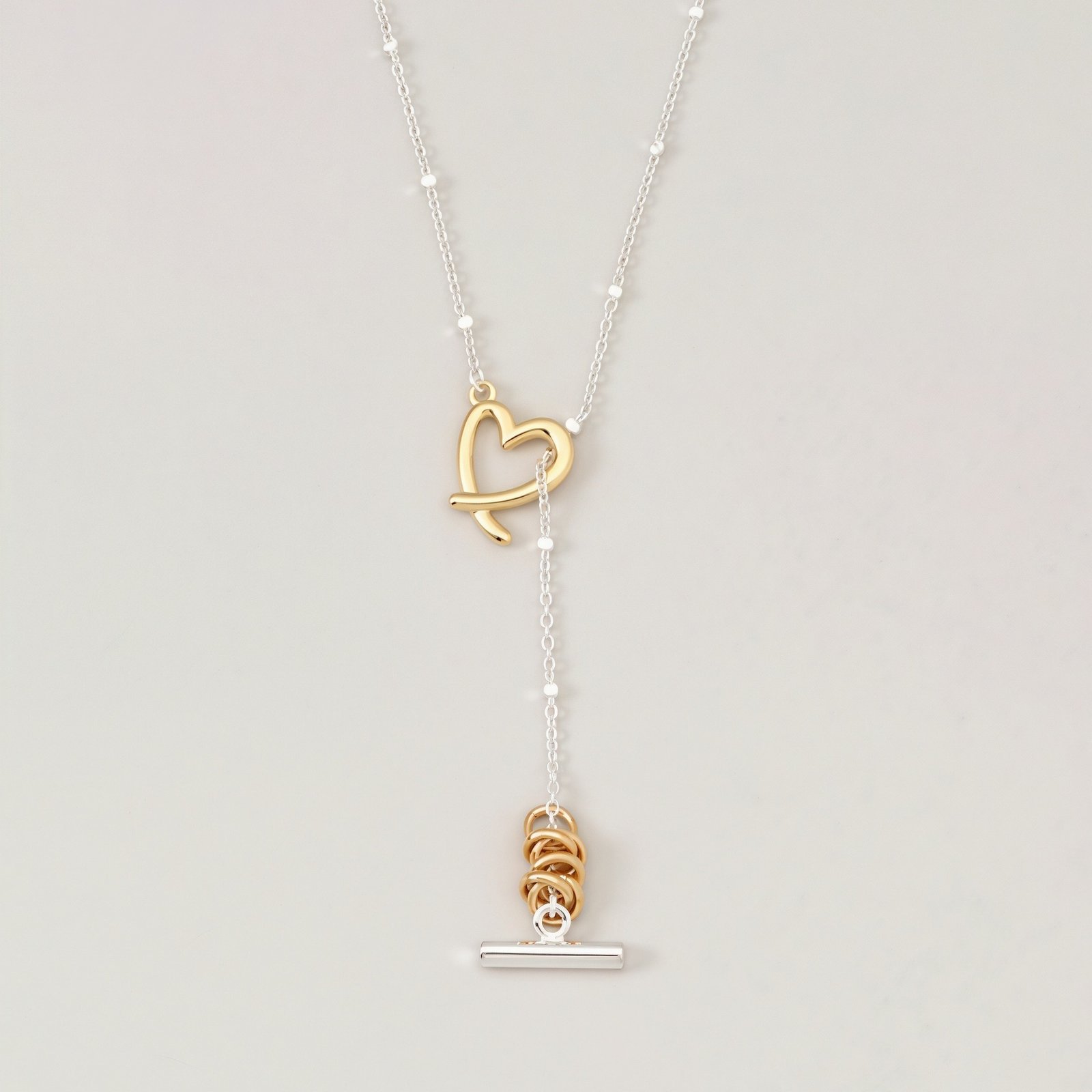 Gold And Silver Contrast Heart-wrapped Necklace – Image 5