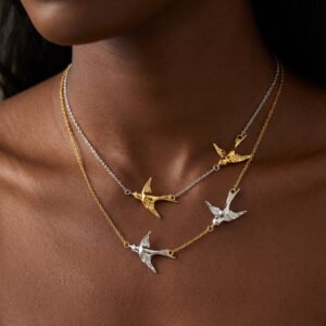 Stainless Steel Double Swallow Pendant Necklace