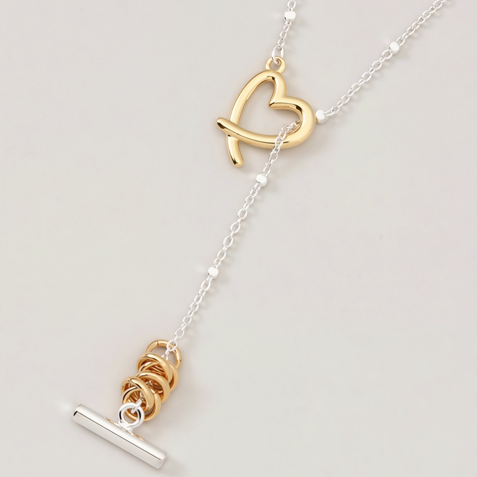 Gold And Silver Contrast Heart-wrapped Necklace – Image 4