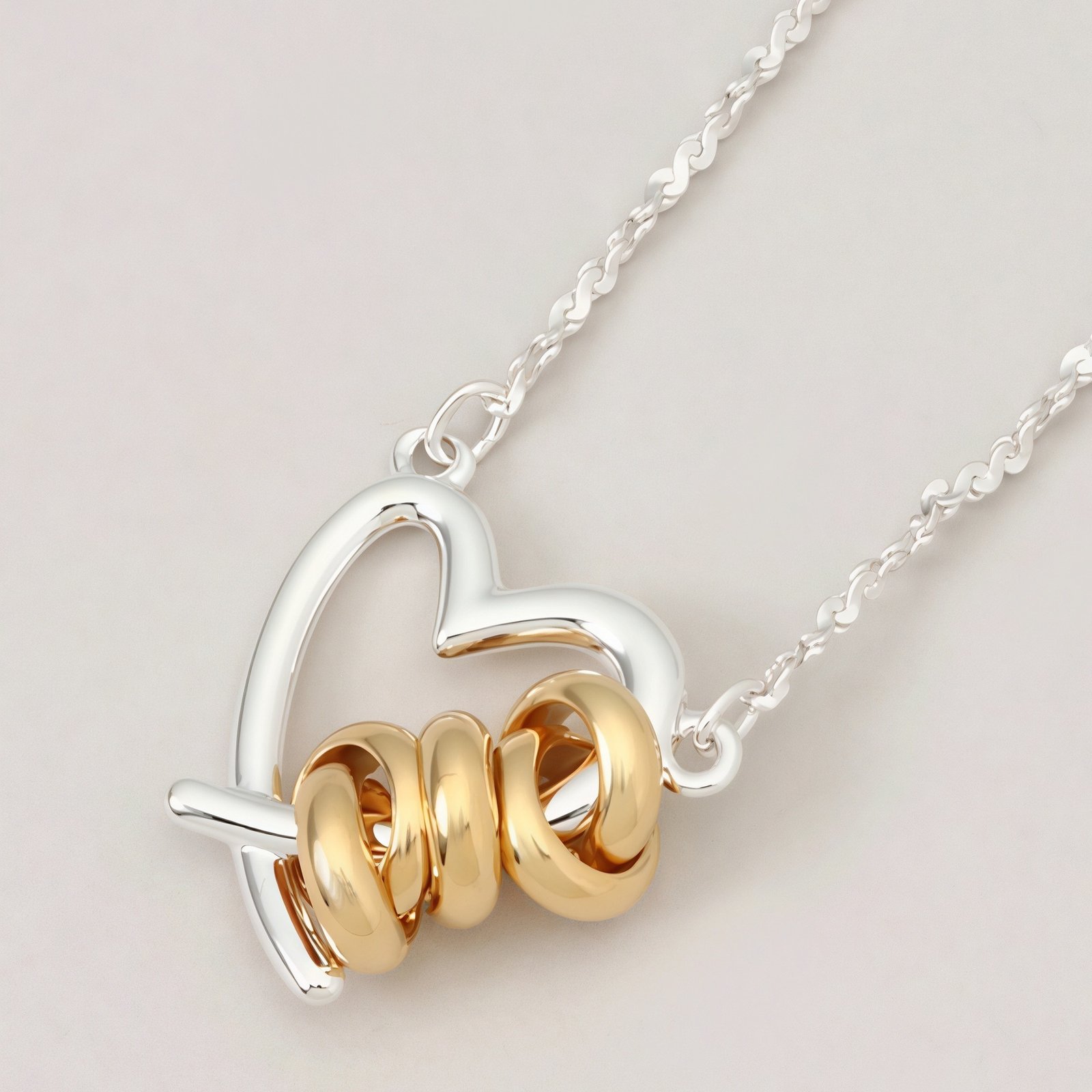 Gold And Silver Contrast Heart-wrapped Necklace – Image 3