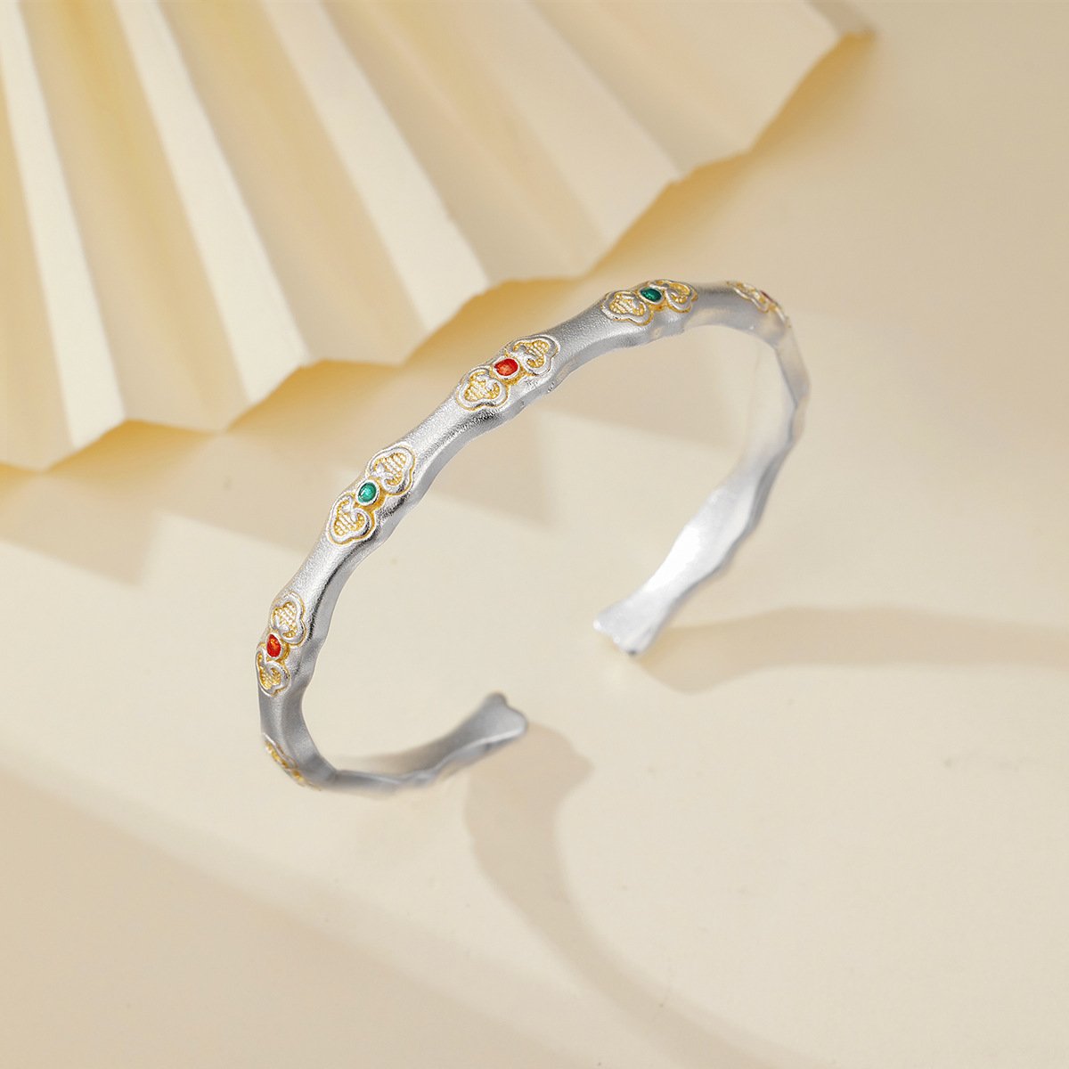 Bamboo-themed Sterling Silver Bracelet With Bamboo-Node Design – Image 2