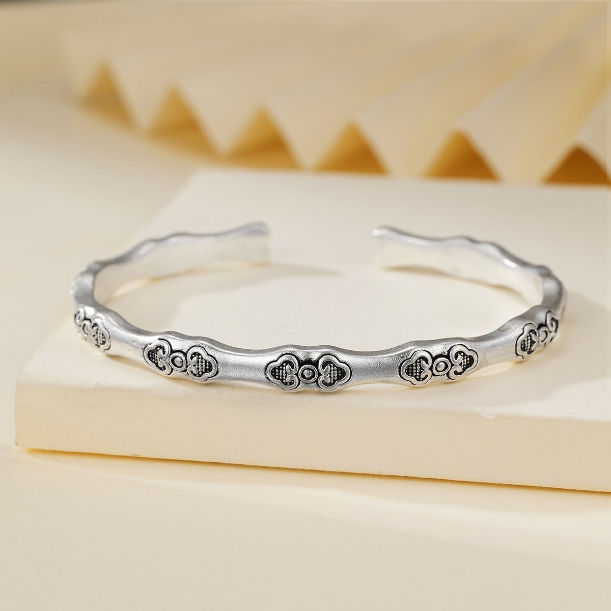 Bamboo-themed Sterling Silver Bracelet With Bamboo-Node Design – Image 4