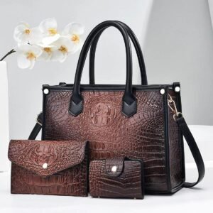 Crocodile-pattern Handbag Three-piece Set Fashionable Versatile And Chic