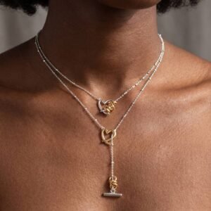 Gold And Silver Contrast Heart-wrapped Necklace