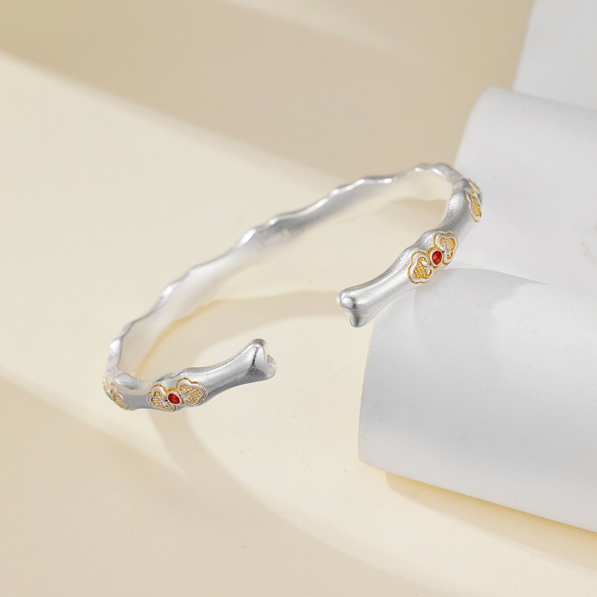Bamboo-themed Sterling Silver Bracelet With Bamboo-Node Design – Image 3