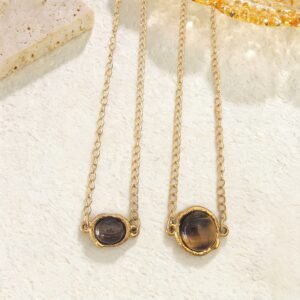 Stainless Steel Pendant Necklace With Tiger's Eye Stone Inlay