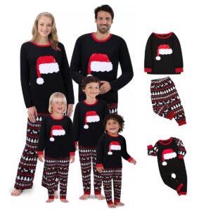 Christmas hat printing suit Christmas home wear pajamas parent-child wear